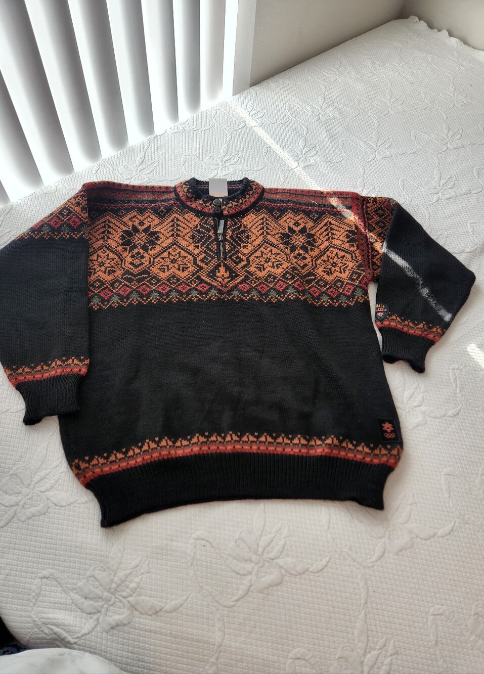 Dale of Norway Black Sweater with Rust Fair Isle Yoke Salt Lake 2002